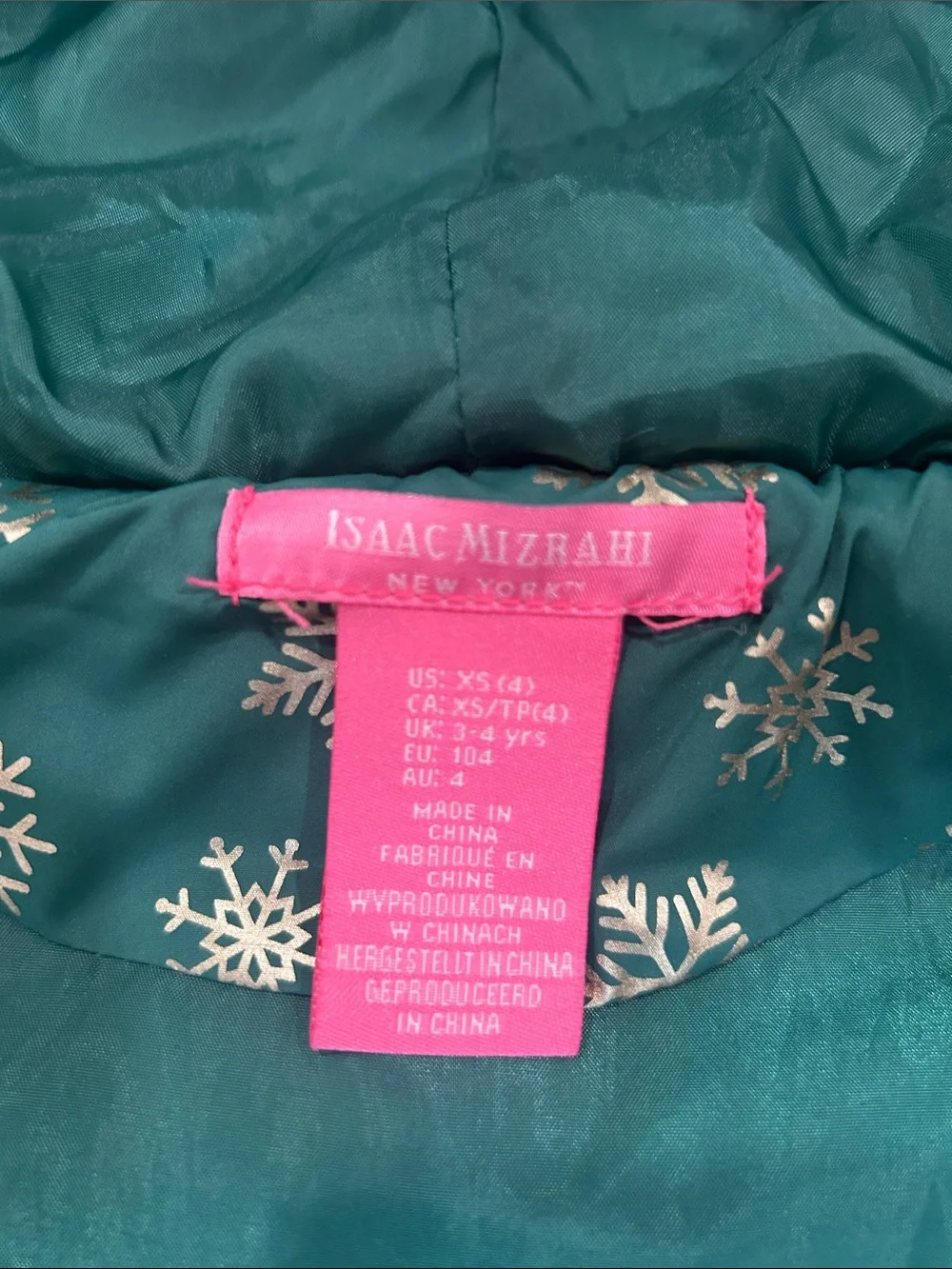 Isaac Mizrahi Girls Puffer Vest Size X-Small (4) Green Snowflake Hooded Faux Fur
